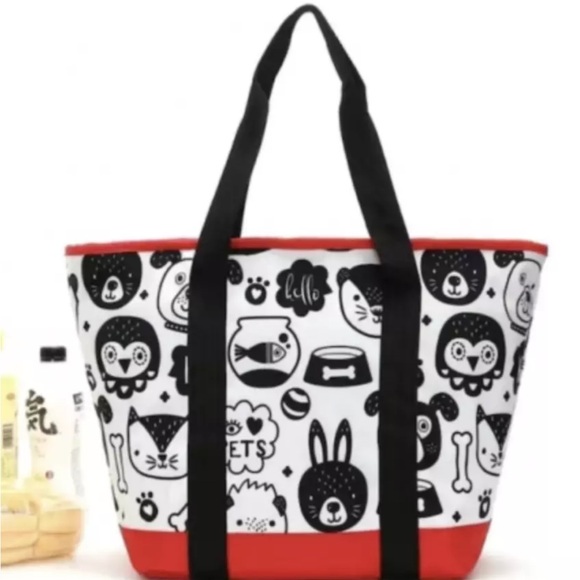 NWT Dog Doodle Large Insulated Grocery Tote Bag Canvas Heavy Duty 8 Gal Zipper - Picture 3 of 11